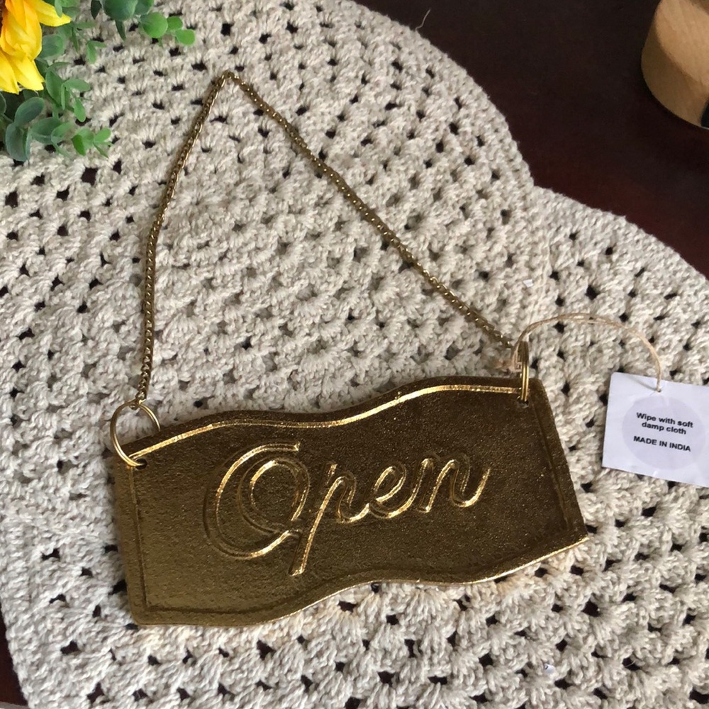 Gold "Open" “Close” Metal Hanging Sign with Chain
